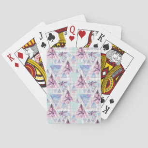 Watercolor Pink & Blue Palm Tree Pattern Playing Cards