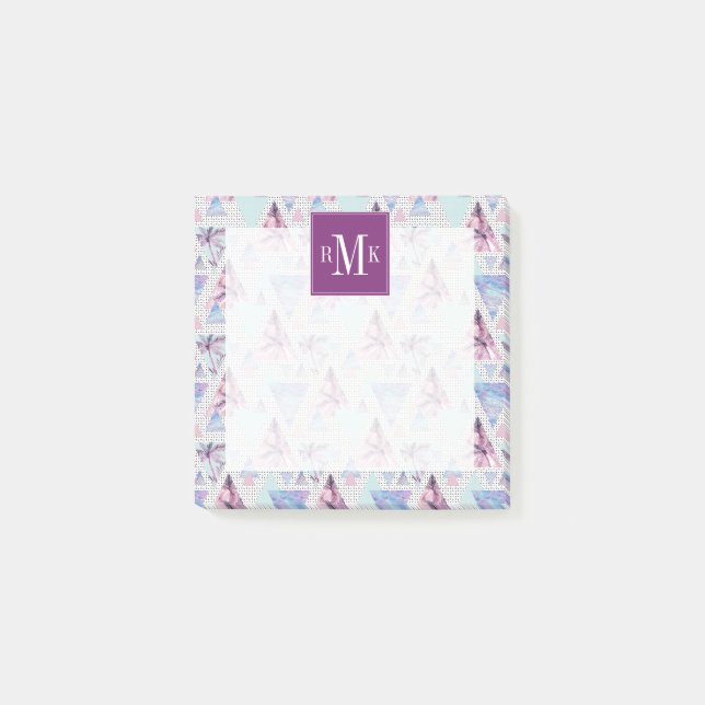 Watercolor Pink & Blue Palm Tree Pattern Post-it Notes (Front)