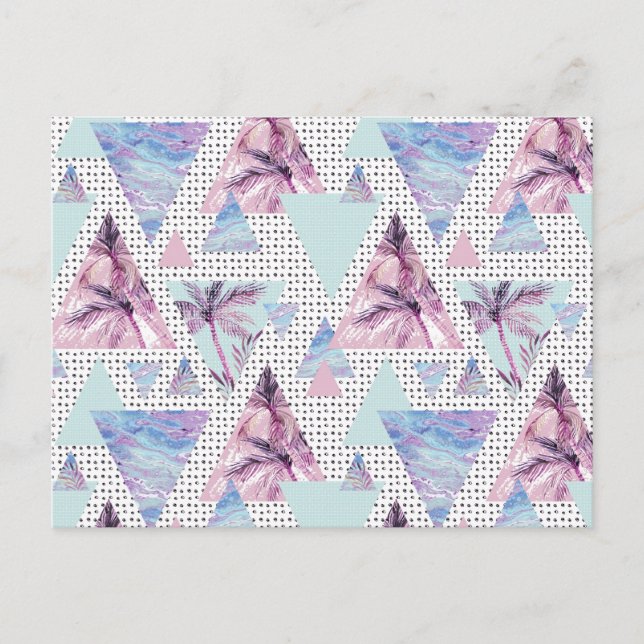 Watercolor Pink & Blue Palm Tree Pattern Postcard (Front)