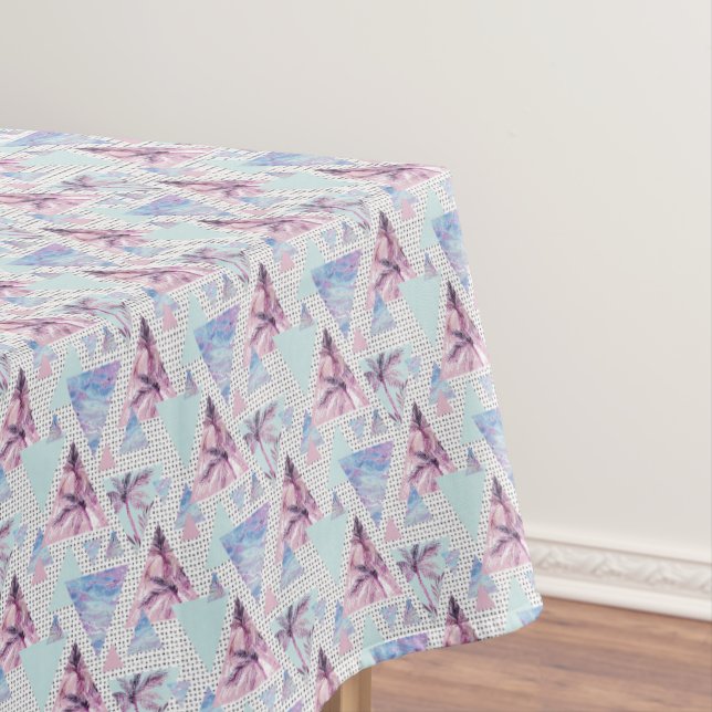 Watercolor Pink & Blue Palm Tree Pattern Tablecloth (In Situ)