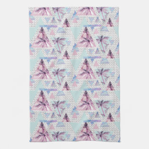 Watercolor Pink & Blue Palm Tree Pattern Tea Towel