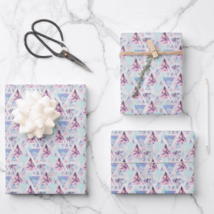 Watercolor Pink & Blue Palm Tree Pattern Wrapping Paper Sheet