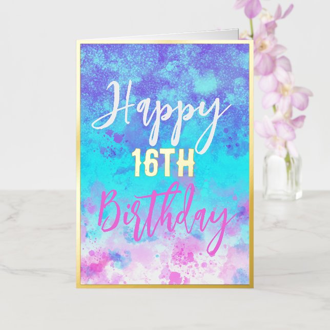 Watercolor Pink Blue Purple Birthday Personalised Foil Greeting Card (Orchid)