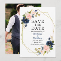 Watercolor Pink Blue Roses Geo Frame Photo
