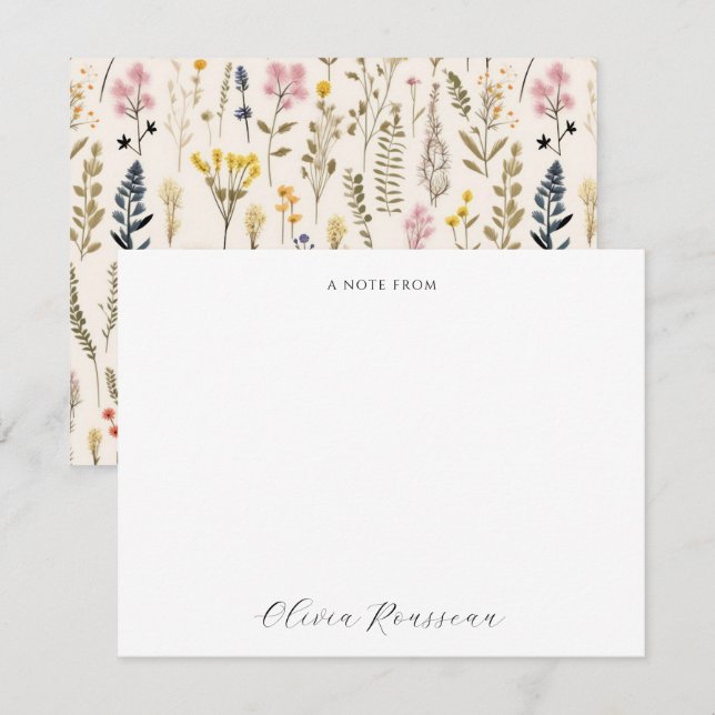 Watercolor Pink Blue Wildflowers Script Card (Front/Back)