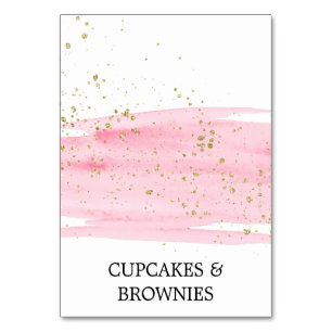 Watercolor Pink Blush and Gold Food Tent Cards