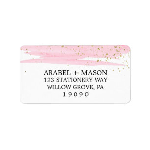 Watercolor Pink Blush and Gold Sparkle Wedding Label