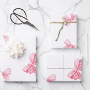 Watercolor Pink Blush Bow Ribbon Party Wrapping Paper Sheet