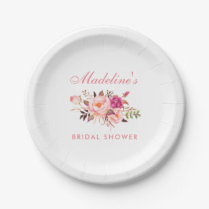 Watercolor Pink Blush Floral Bridal Shower Paper Plate