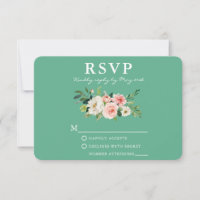 Watercolor Pink Blush Floral Elegant Neo Mint