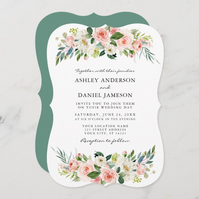 Watercolor Pink Blush Floral Elegant Wedding Invitation (Front/Back)
