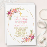 Watercolor Pink Blush Floral Geo Frame Communion