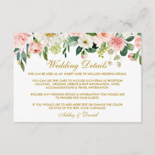 Watercolor Pink Blush Floral Gold Wedding Enclosure Card