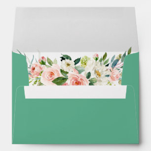 Watercolor Pink Blush Floral Neo Mint Envelope