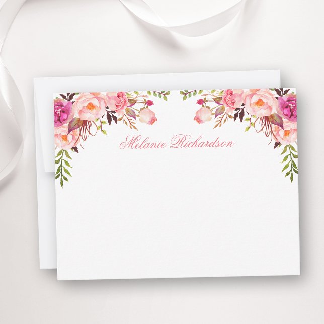 Watercolor Pink Blush Floral Personalised Card (Customize to change text size, color, style or to add more text to front or back of card.)