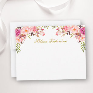 Watercolor Pink Blush Floral Personalised Gold Card