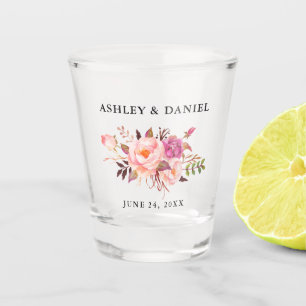 Watercolor Pink Blush Floral Wedding Shot Glass