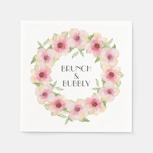 Watercolor Pink Blush Flowers Napkin (Front)