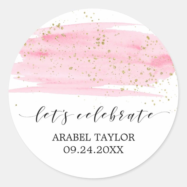 Watercolor Pink Blush & Gold Let's Celebrate Seals (Front)
