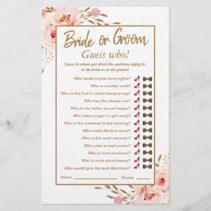 Watercolor Pink Blush Gold Rose Bridal Shower Game