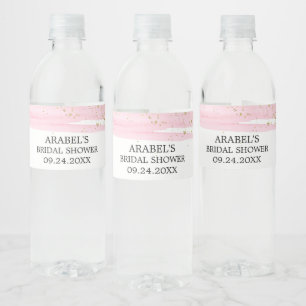 Watercolor Pink Blush & Gold Sparkle Bridal Shower Water Bottle Label