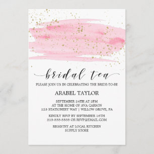 Watercolor Pink Blush & Gold Sparkle Bridal Tea Invitation