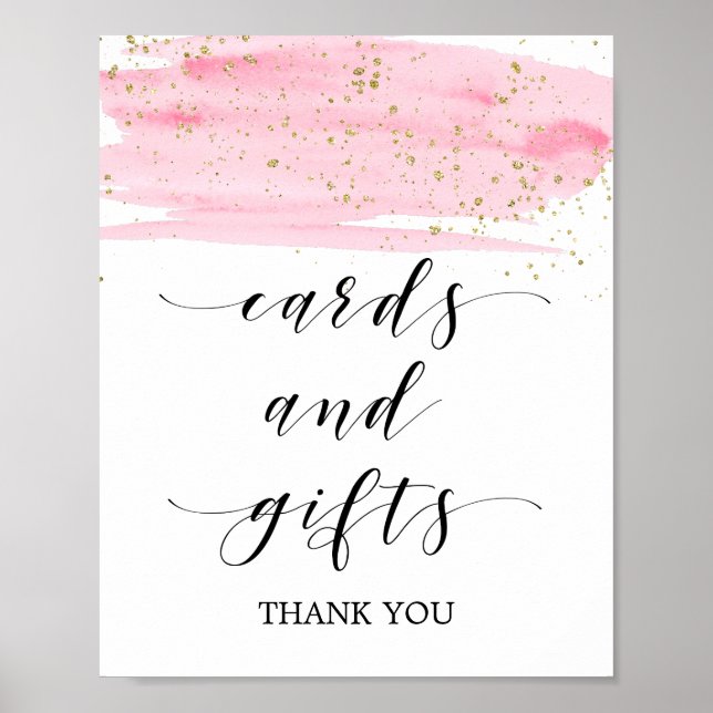 Watercolor Pink Blush & Gold Sparkle Cards & Gifts Poster (Front)
