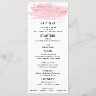 Watercolor Pink Blush & Gold Sparkle Wedding Menu