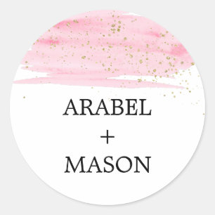 Watercolor Pink Blush & Gold Wedding Envelope Seal