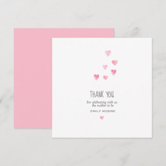 Watercolor pink blush hearts simple thank you card