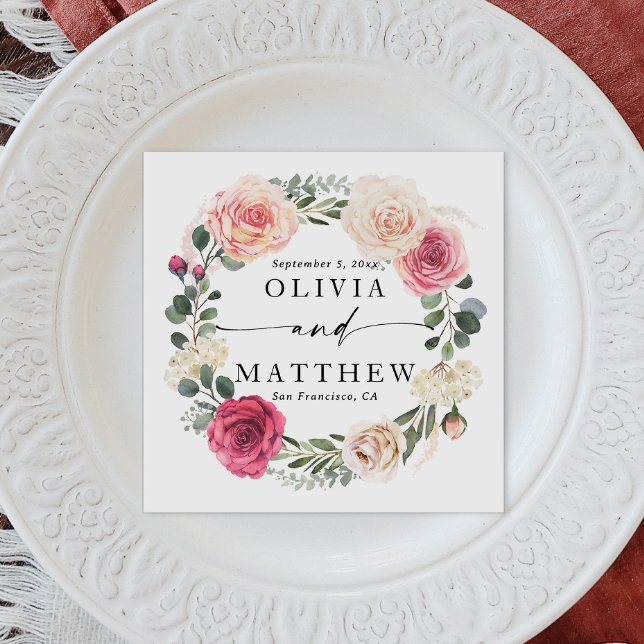 Watercolor pink blush roses. Floral garden wedding Napkin (Creator Uploaded)