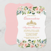 Watercolor Pink Blush White Floral Quinceanera