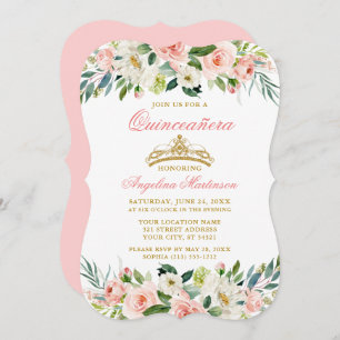 Watercolor Pink Blush White Floral Quinceanera Invitation