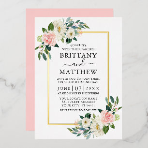 Watercolor Pink Blush White Floral Wedding Gold