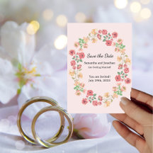Watercolor Pink Boho Ring Flowers Save the Date