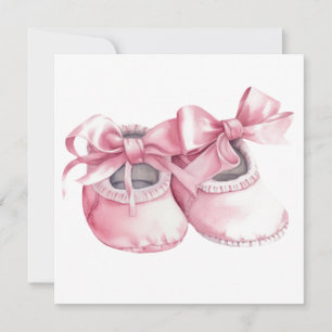 Watercolor Pink Booties for New Baby Girl Thank You Card