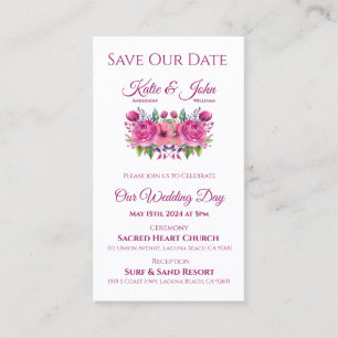 Watercolor Pink Bouquet-Wedding Save the Date-  Business Card