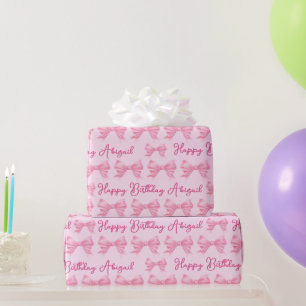 Watercolor pink bow art repeat patterned custom wrapping paper