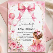 Watercolor Pink Bow Baby Shower Invitation