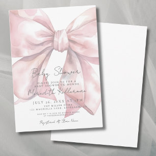 Watercolor Pink Bow Baby Shower Invitation