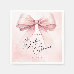 Watercolor Pink Bow Baby Shower Napkin