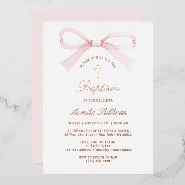 Watercolor Pink Bow Baptism (Front/Back)
