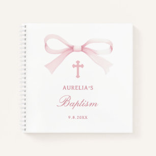 Watercolor Pink Bow Baptism Guest Book