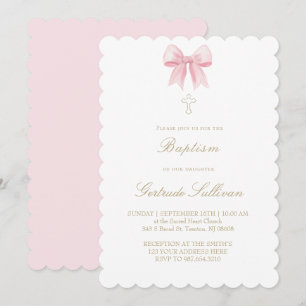 watercolor pink bow Baptism Invitation
