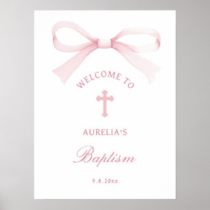 Watercolor Pink Bow Baptism Welcome Poster