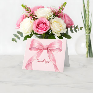 Watercolor Pink Bow Bridal Shower Thank You Card