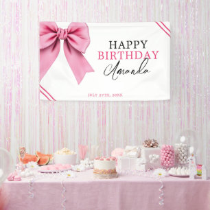 Watercolor Pink Bow Chic Sweet 16 Birthday Banner