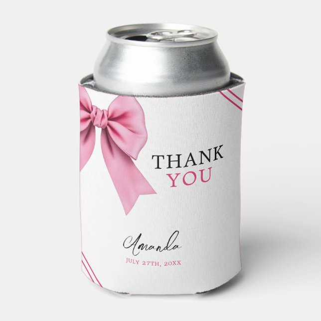 Watercolor Pink Bow Chic Sweet 16 Birthday Can Cooler (Can Front)