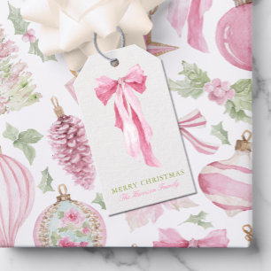 Watercolor Pink Bow Christmas Gift Tags