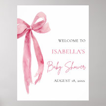 Watercolor Pink Bow Coquette Baby Shower Welcome